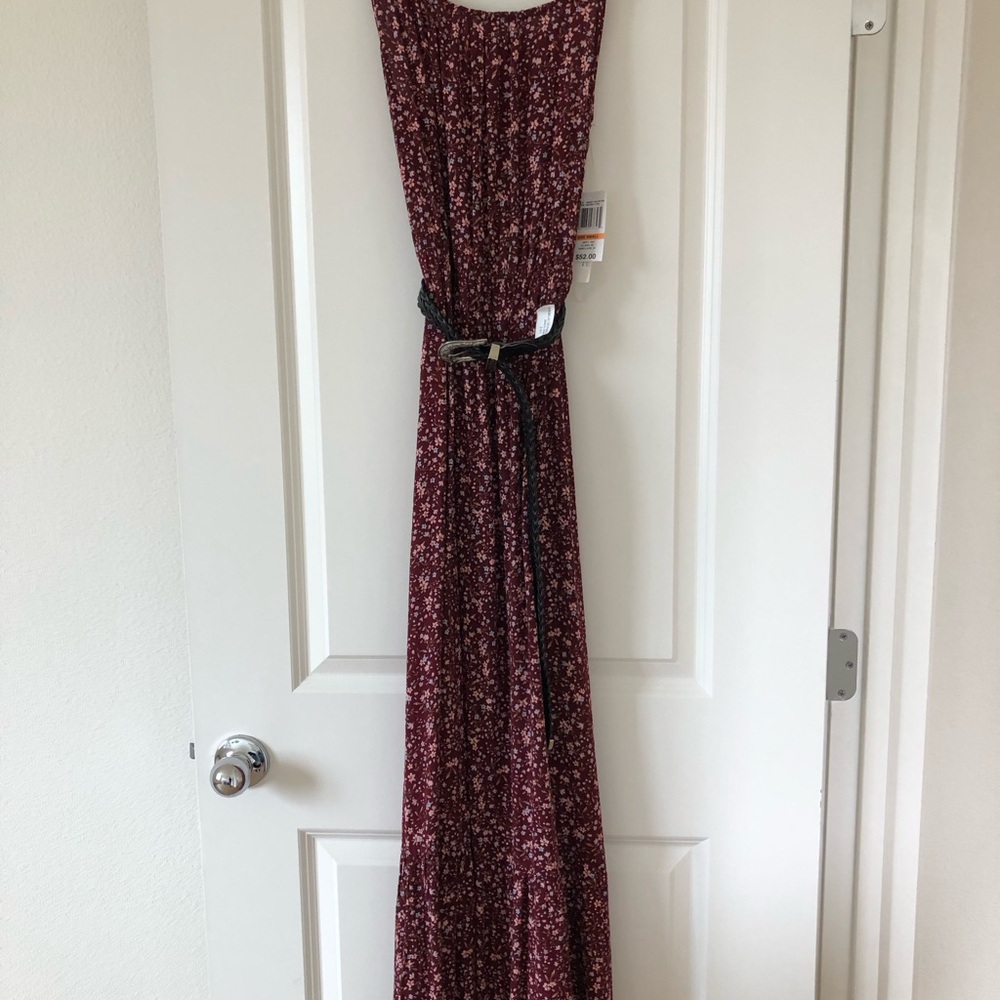 Wallflower Burgundy Floral Maxi Dress with Belt